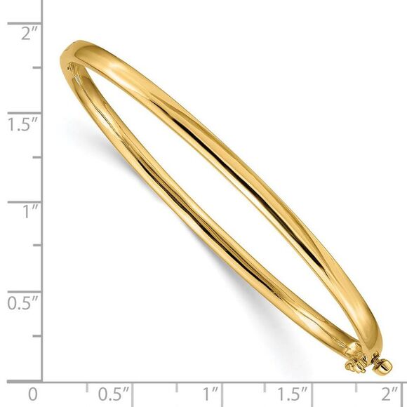3.6mm 14k Yellow Gold Polished Solid Half Round Hinged Bangle Bracelet - Picture 4 of 5